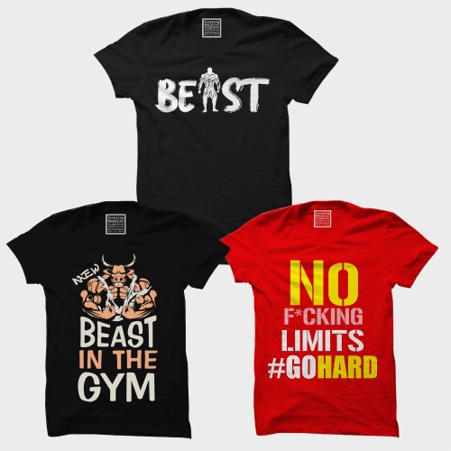 No Fcucking Limits + New Beast In The GYM + Beast  Workout Motivational " XL Size " T-shirt Combo