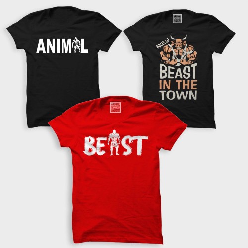 Animal + Beast + New Beast In The Town Workout Motivational " Medium Size " T-shirt Combo