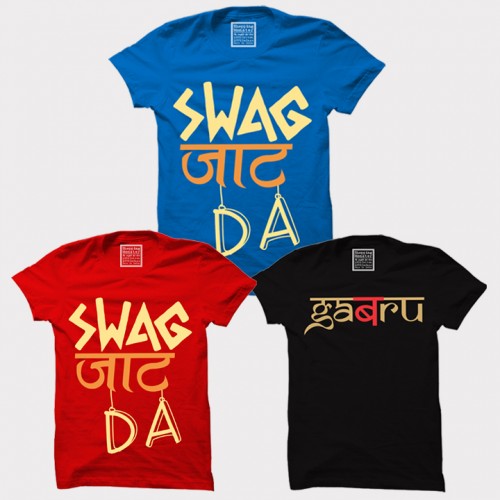 Gabaru + Swag Jaat Da + Swag Jaat Da 100% Cotton Round Neck " XL Size " Haryanvi Combo Tees