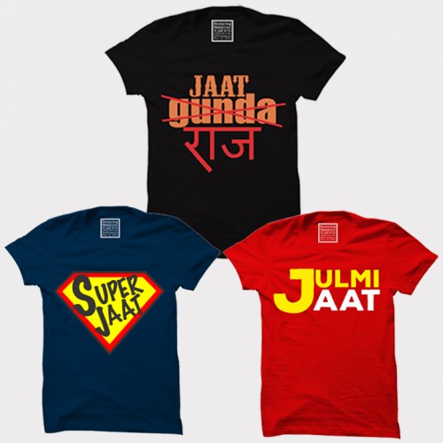 Jaat Gunda Raaz + Super Jaat + Julmi Jaat 100% Cotton Round Neck " XXL Size " Haryanvi Combo Tees