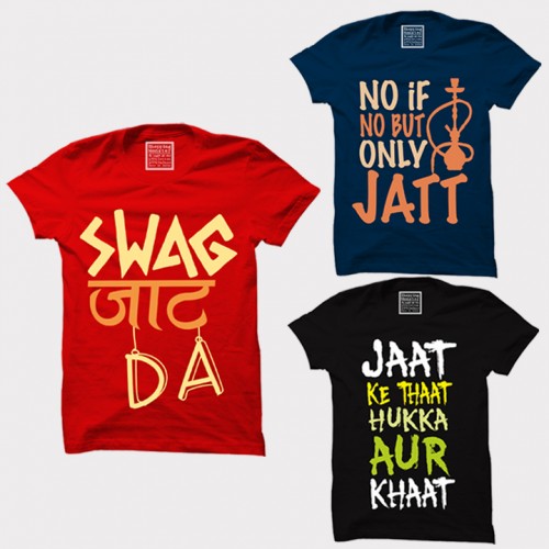 No If NO But Only Jatt + Jaat Ke thaat + Swag Jaat Da  100% Cotton Round Neck " XXL Size " Haryanvi Combo Tees