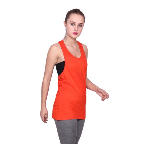 Orange Plain Women's Premium 100% Cotton Tank-Tops