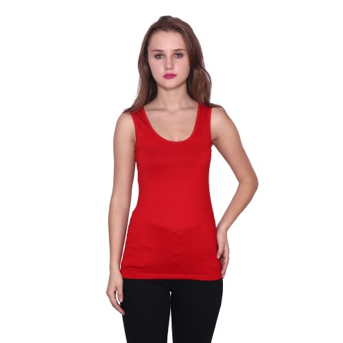 Red Plain Women's Premium 100% Cotton Tank-Tops