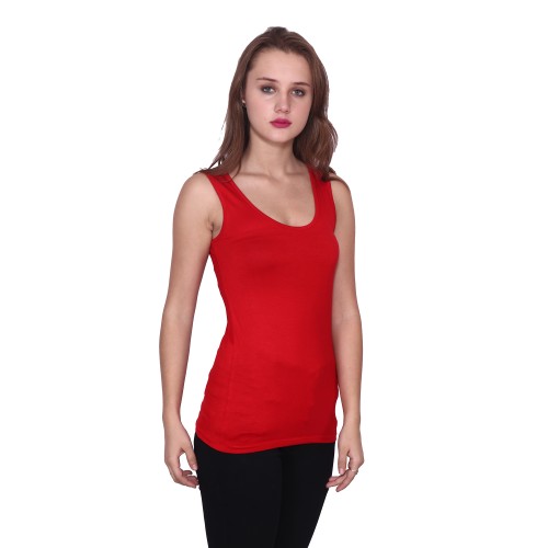 Red Plain Women's Premium 100% Cotton Tank-Tops