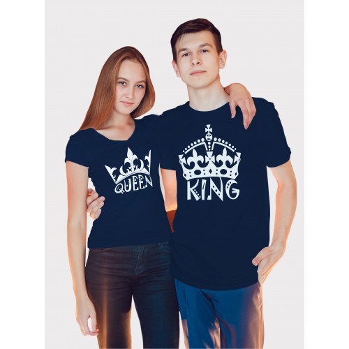 King And Queen 100% Cotton Round Neck Couple Valentine T shirts