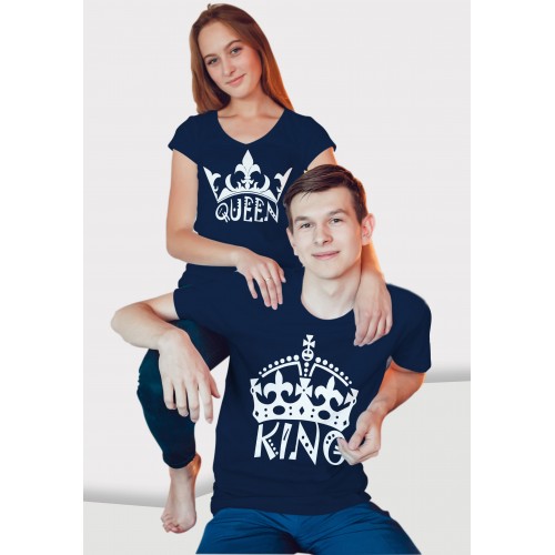 King And Queen 100% Cotton Round Neck Couple Valentine T shirts