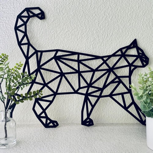 Wooden Cat Geometric Pattern Wall Decor (Size - 16.5' x 14")