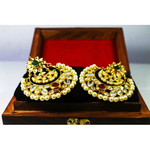 Multi Color Moon- cut Kundan Earrings