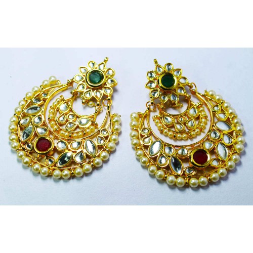 Multi Color Moon- cut Kundan Earrings